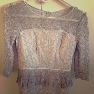 Adrianna Papell Grey Lace Dress